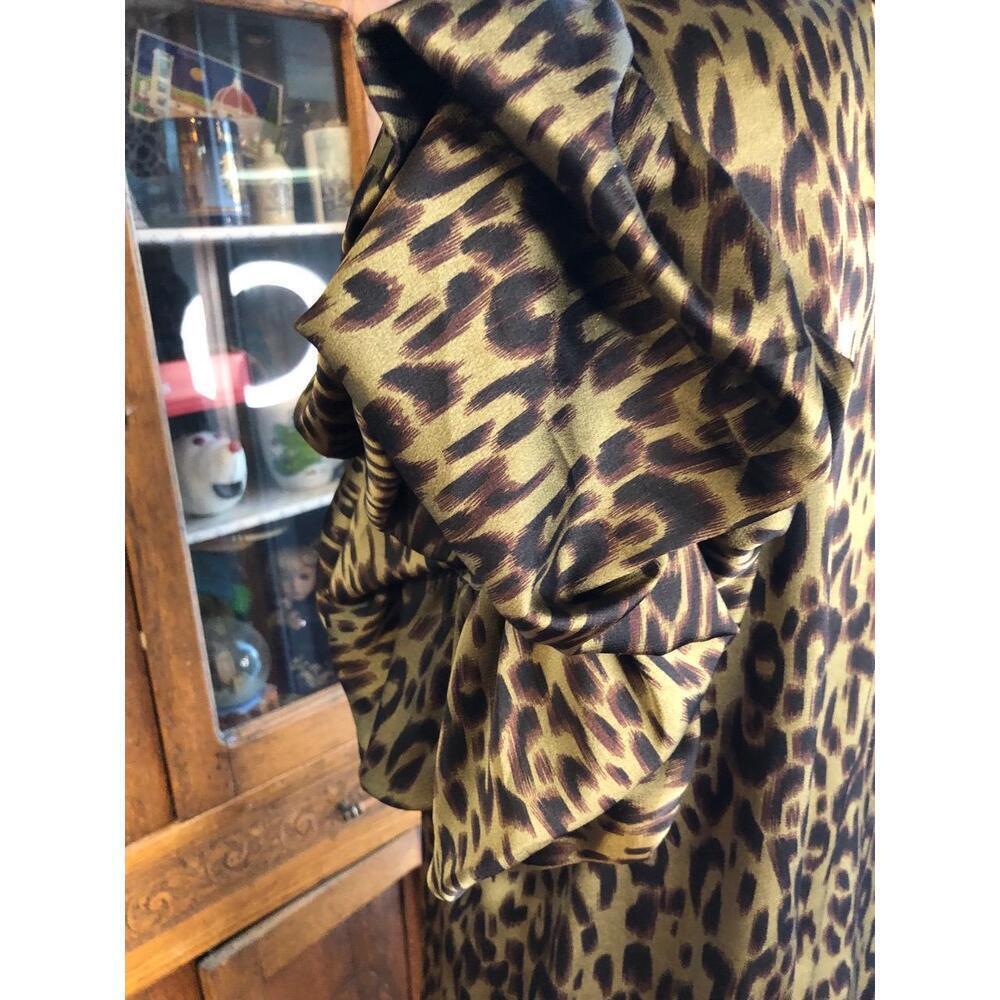 THML Leopard Print Olive Green Ruffled Sleeves Womens Shift Dress medium - Picture 8 of 8